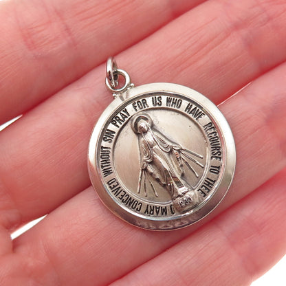 HAYWARD 925 Sterling Silver Vintage St. Mary Miraculous Medal Charm Pendant