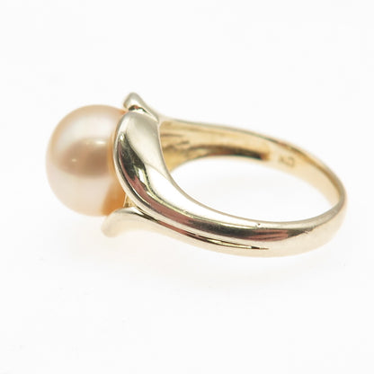LUCAS LAMETH 925 Sterling Silver Gold Plated Vintage Real Pearl Ring Size 5