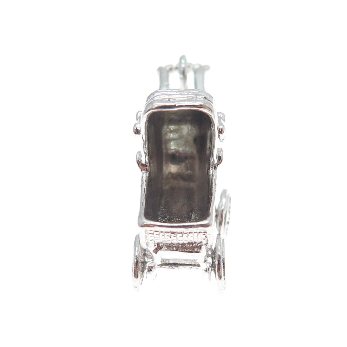 SPENCER 925 Sterling Silver Antique Baby Carriage Minimalist 3D Charm Pendant