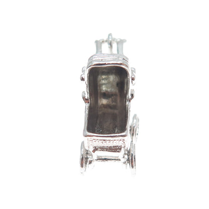 SPENCER 925 Sterling Silver Antique Baby Carriage Minimalist 3D Charm Pendant