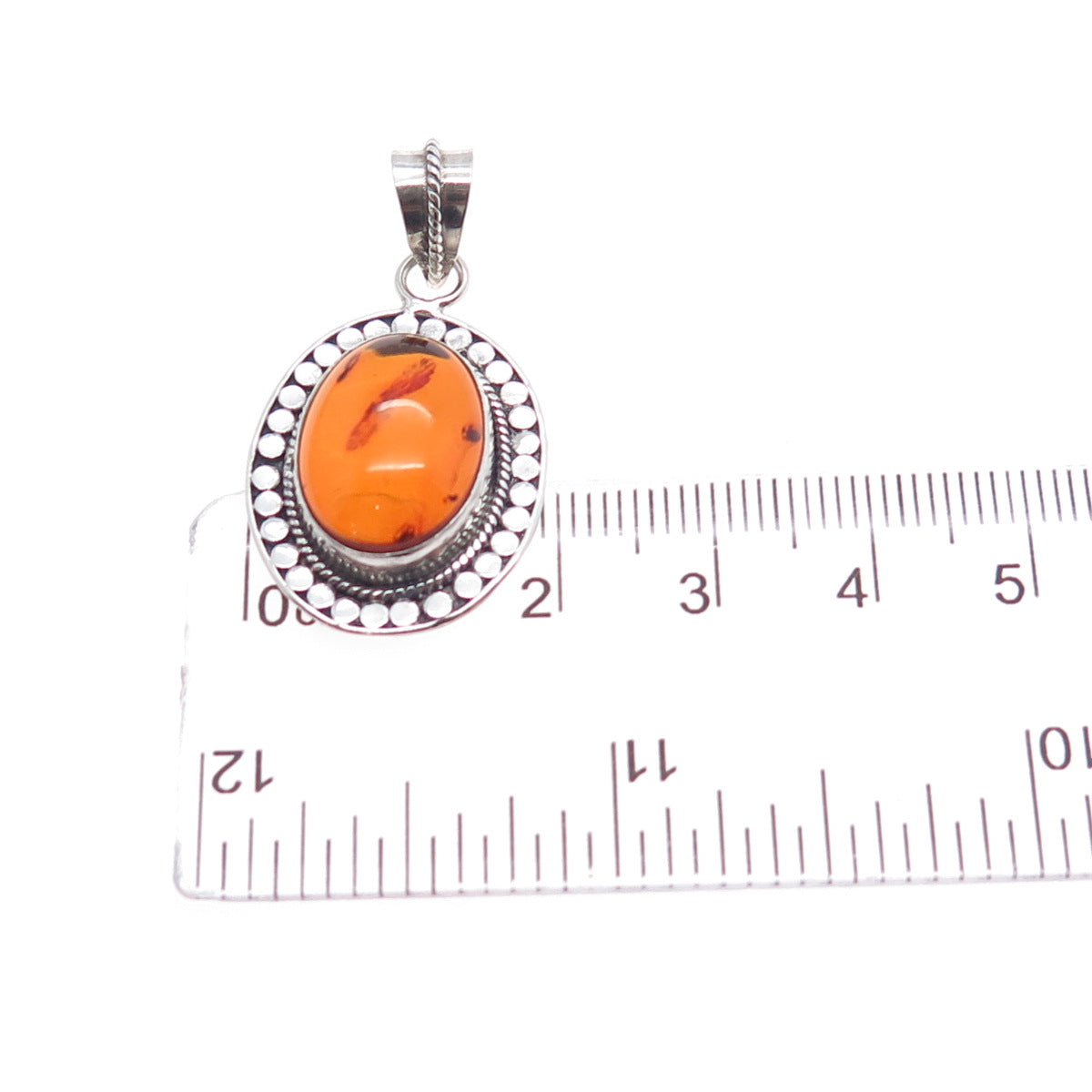 925 Sterling Silver Vintage Real Amber Dotted Charm Pendant