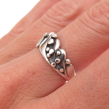 925 Sterling Silver Vintage Modernist Wavy Oxidized Ring Size 6.75
