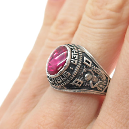 DRILLING Sterling Vintage 1980 Lab-Pink Sapphire C. Columbus School Ring Size 8