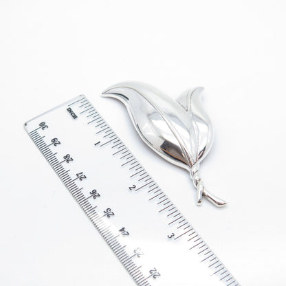 925 Sterling Silver Vintage Double Leaf Pin Brooch