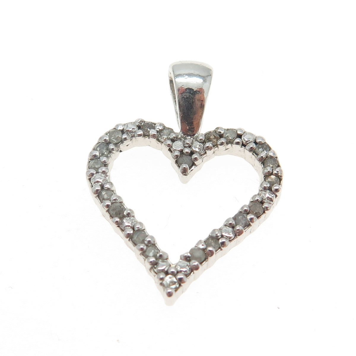 925 Sterling Silver Real Round-Cut Diamond Open Heart Pendant