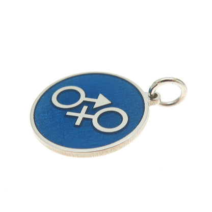 925 Sterling Silver Blue Enamel Male & Female Symbol Minimalist Charm Pendant