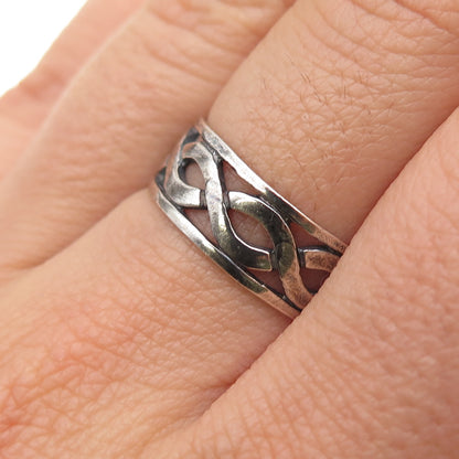 925 Sterling Silver Vintage Infinity Woven Oxidized Band Ring Size 7.25