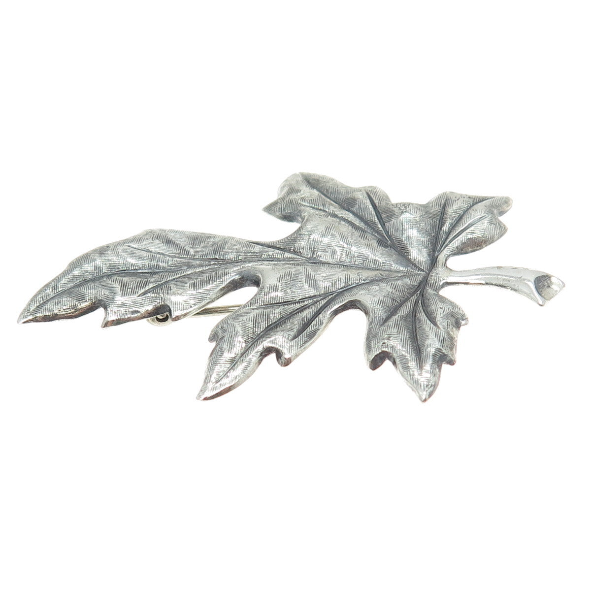 925 Sterling Silver Antique Art Deco Maple Leaf Textured Pin Brooch