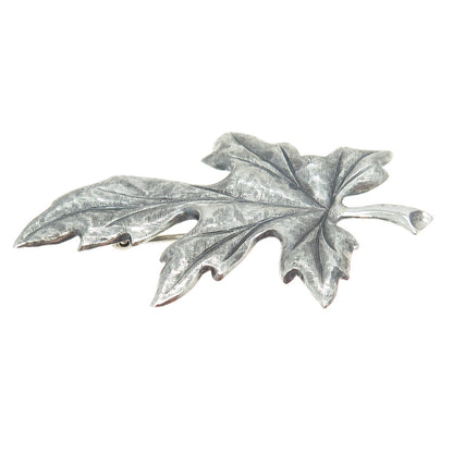 925 Sterling Silver Antique Art Deco Maple Leaf Textured Pin Brooch