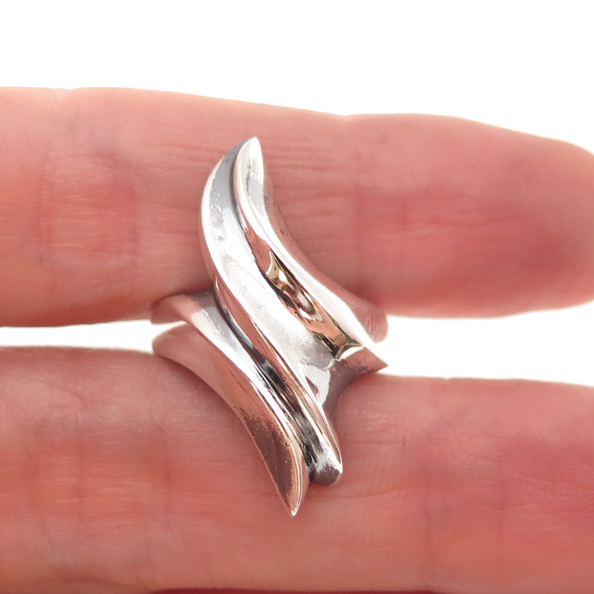 925 Sterling Silver Vintage Modernist Bypass Oxidized Ring Size 4.75