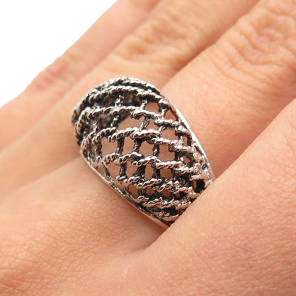 925 Sterling Silver Vintage Cage Dome Oxidized Ring Size 9