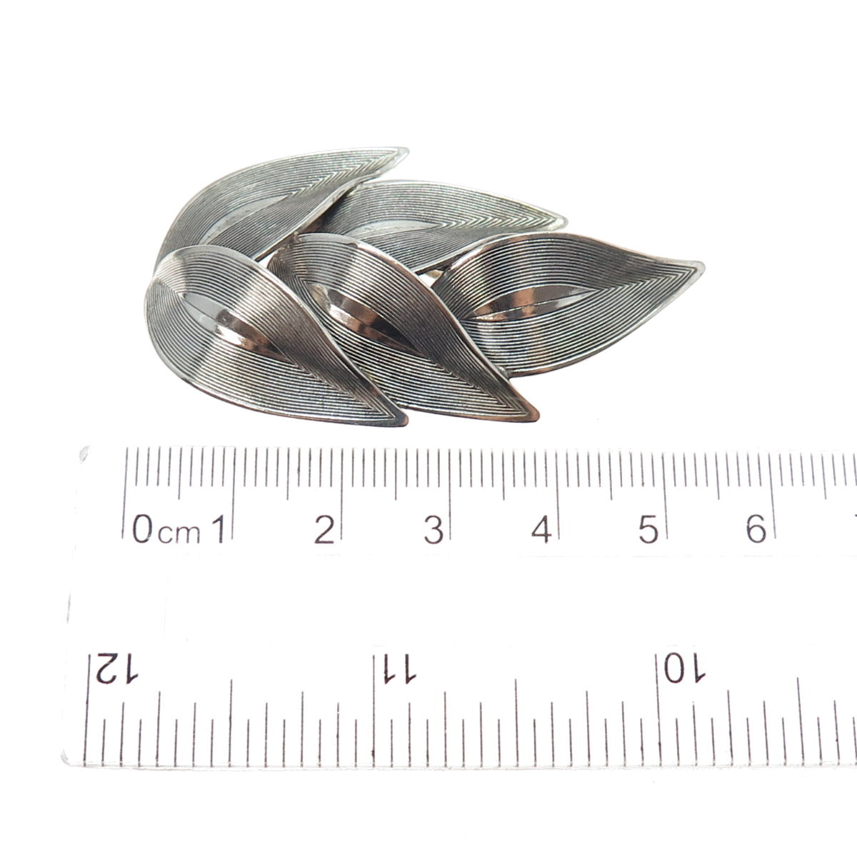 BEAU 925 Sterling Silver Vintage Modernist Floral Leaf Oxidized Pin Brooch