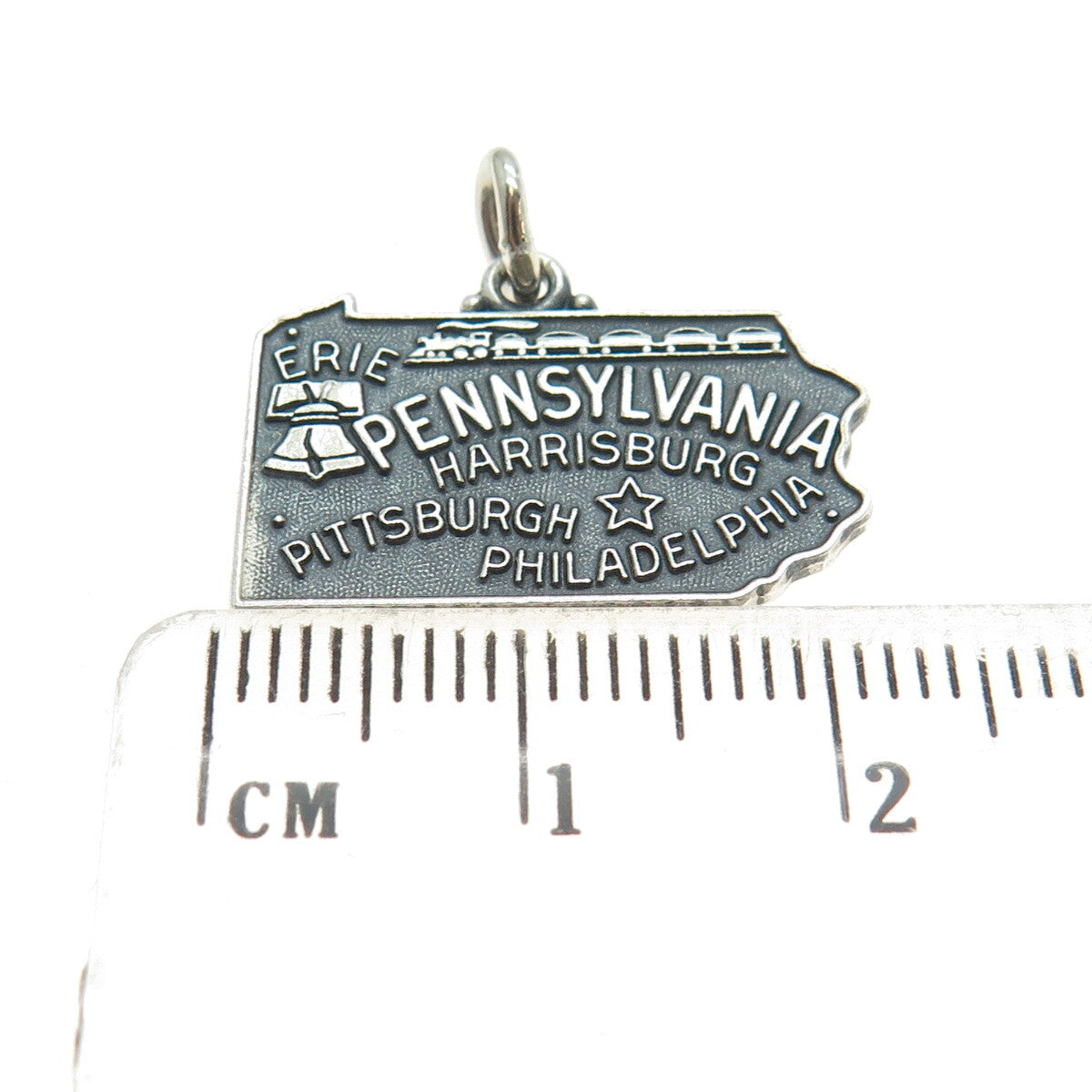 J.M. FISHER 925 Sterling Silver Vintage Pennsylvania State Map Charm Pendant