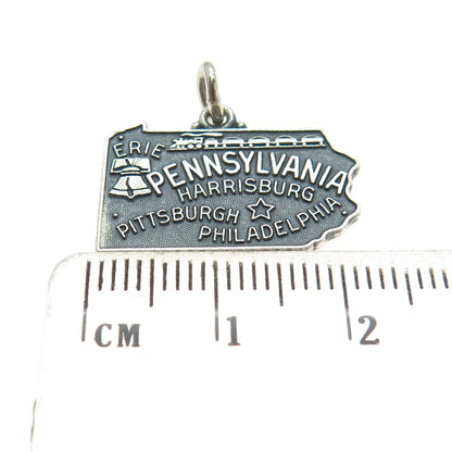 J.M. FISHER 925 Sterling Silver Vintage Pennsylvania State Map Charm Pendant