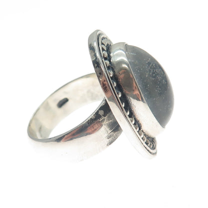 925 Sterling Silver Vintage Clear Glass Granulated Oxidized Ring Size 8.5