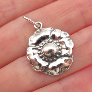 925 Sterling Silver Vintage Flower Oxidized Charm Pendant