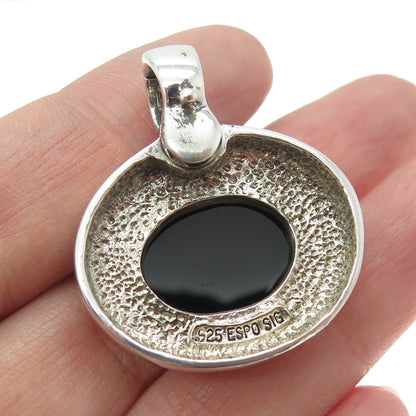 J. ESPOSITO 925 Sterling Silver Vintage Real Black Onyx Gemstone Pendant