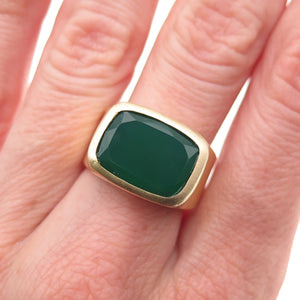 Fairley 925 Sterling Silver Gold Plated Real Green Onyx Ring Size 7
