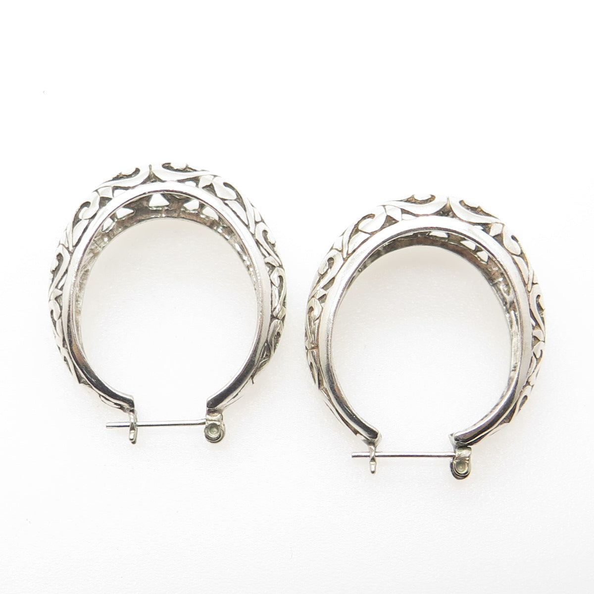 925 Sterling Silver Vintage Heart Scroll Hoop Earrings