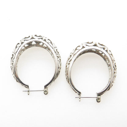 925 Sterling Silver Vintage Heart Scroll Hoop Earrings