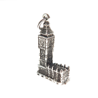 925 Sterling Silver Vintage Big Ben Oxidized Minimalist 3D Charm Pendant