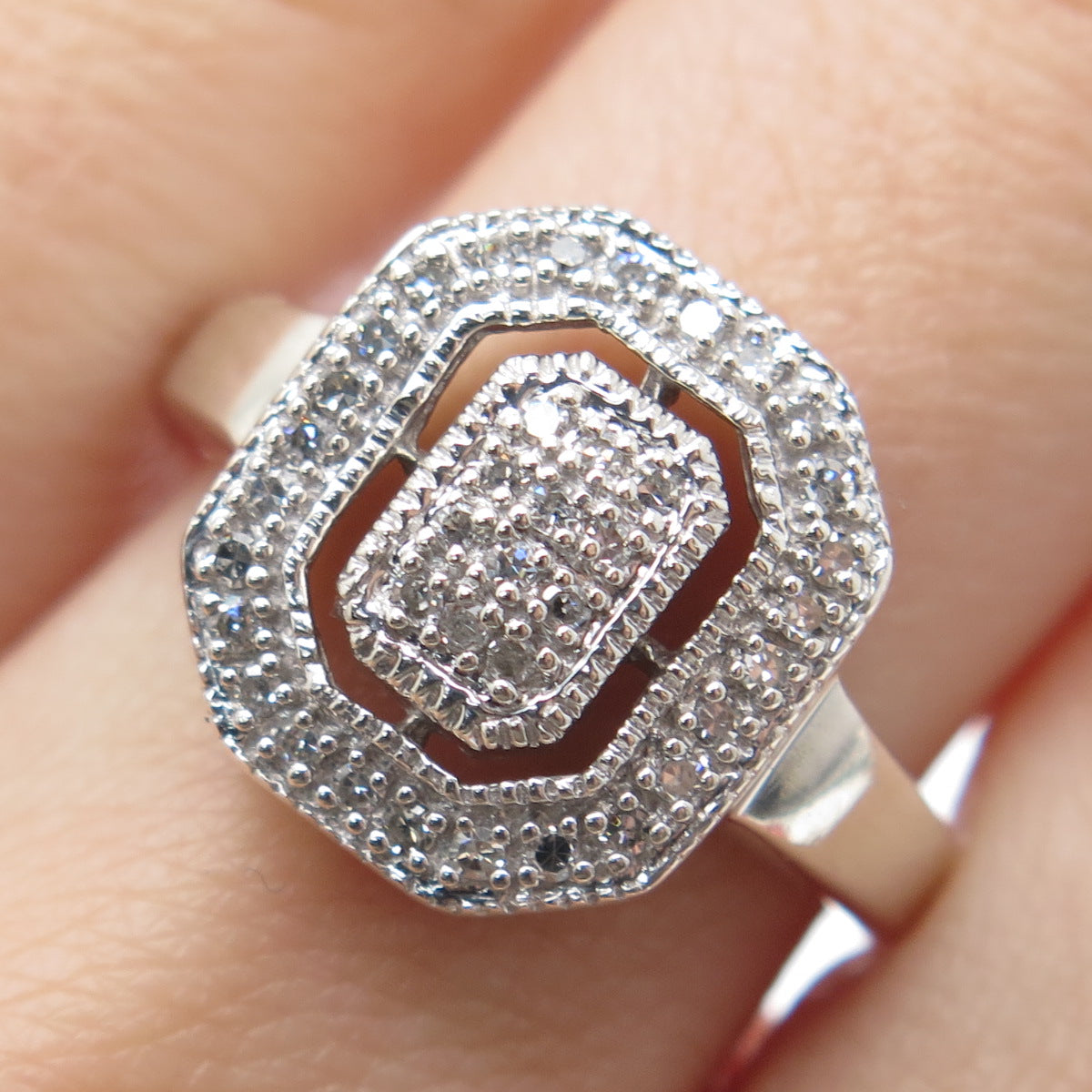 925 Sterling Silver Real Round-Cut Diamond Sparkle Ring Size 8.5