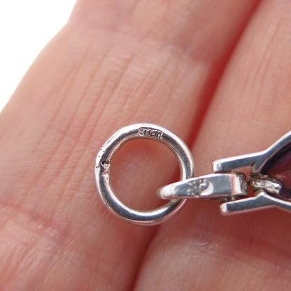 925 Sterling Silver Vintage Real Marquise-Cut Amethyst Modernist Bracelet 7"