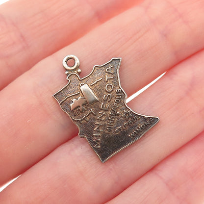 Wells 925 Sterling Silver Gold Plated Vintage Minnesota State Map Charm Pendant