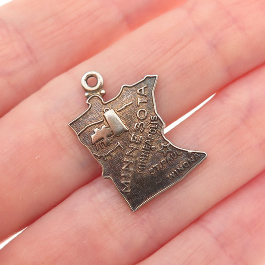 Wells 925 Sterling Silver Gold Plated Vintage Minnesota State Map Charm Pendant