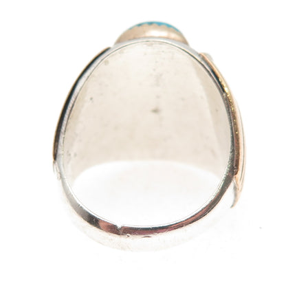 Old Pawn Sterling Silver 2-Tone Vintage Turquoise Eagle Tribal Ring Size 9.25