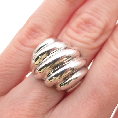925 Sterling Silver Vintage Modernist Ribbed Dome Oxidized Ring Size 5