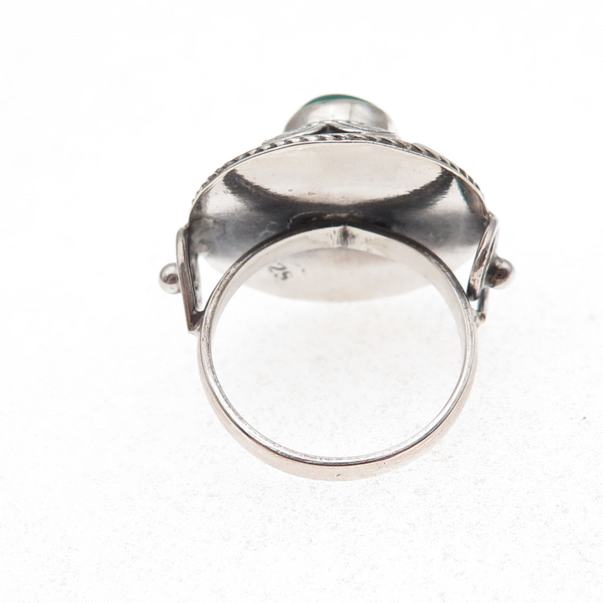 925 Sterling Silver Vintage Real Green Onyx Spiral Dome Oxidized Ring Size 8