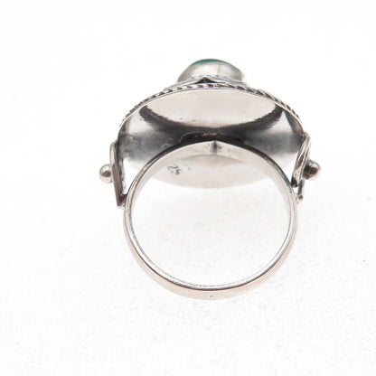 925 Sterling Silver Vintage Real Green Onyx Spiral Dome Oxidized Ring Size 8