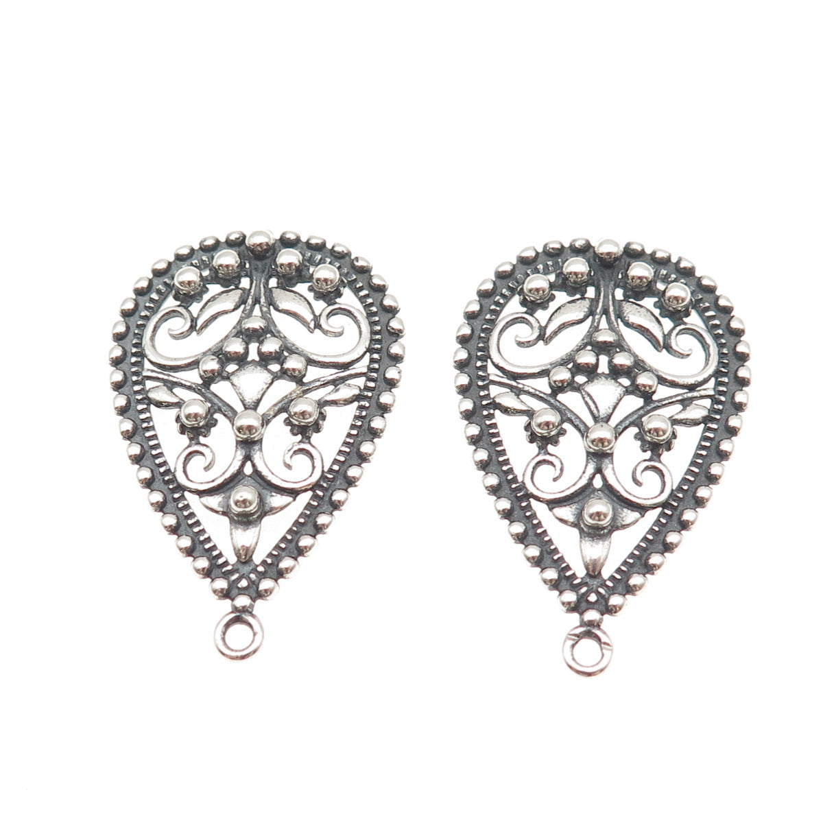 FD Felicia Design Sterling Silver Vintage Ornate Floral Oxidized Jacket Earrings