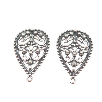 FD Felicia Design Sterling Silver Vintage Ornate Floral Oxidized Jacket Earrings