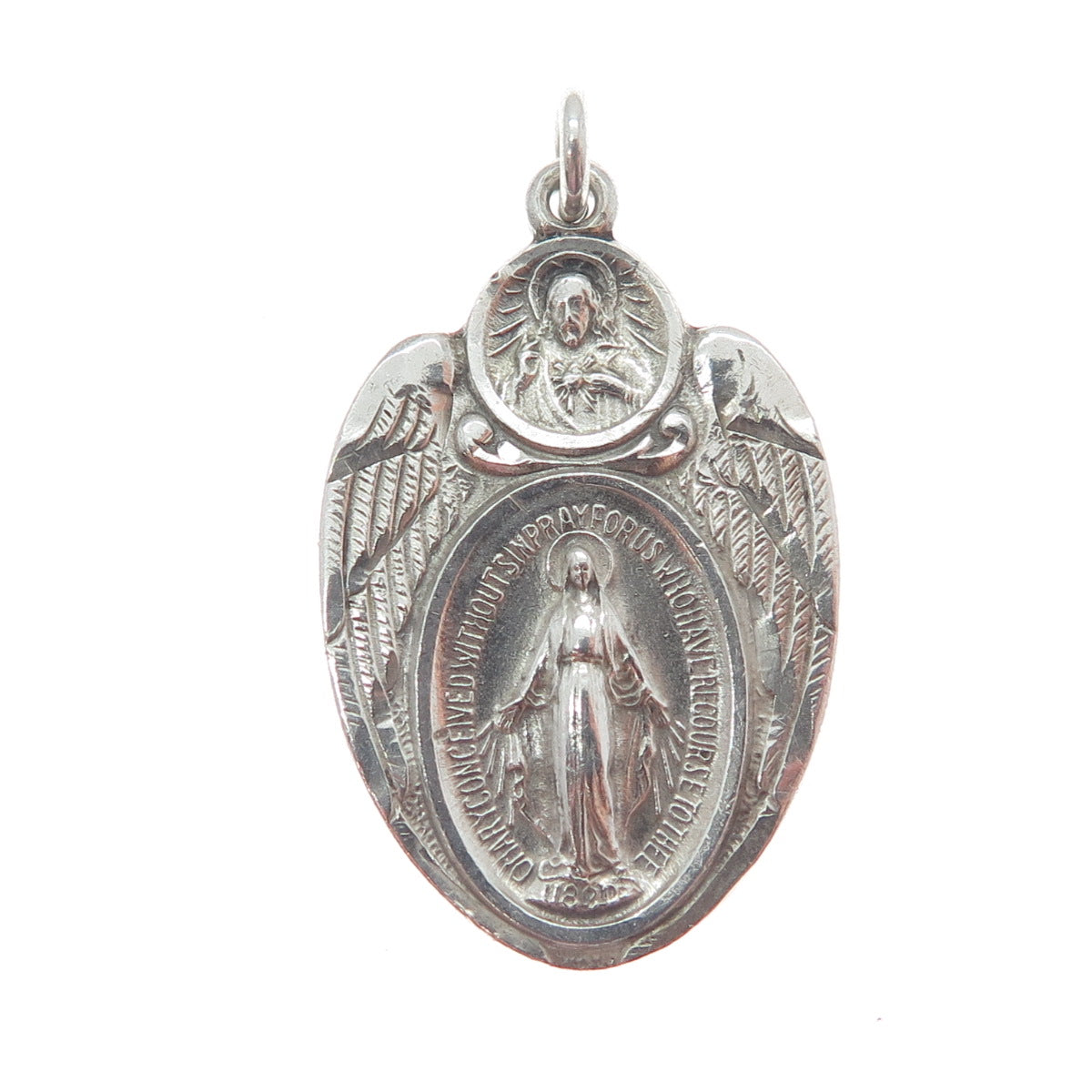 HMH RELIGIOUS MFG 925 Sterling Silver Antique St. Mary Medal Oxidized Pendant