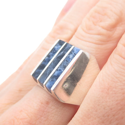 925 Sterling Silver Vintage Mexico Real Sodalite Modernist Ring Size 11