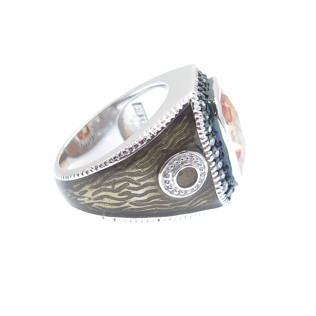 925 Sterling Silver White & Fire Multi-Cut C Z Enamel Ring Size 7.5