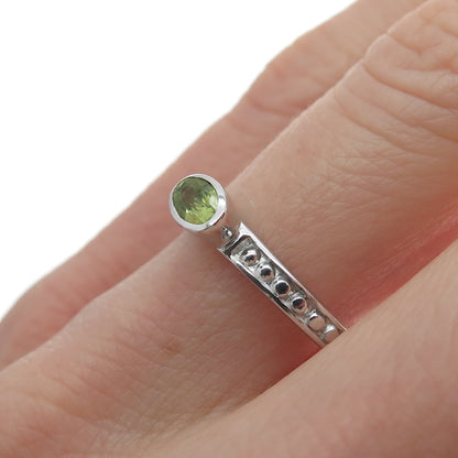 925 Sterling Silver Real Oval-Cut Peridot Granulated Ring Size 8.25