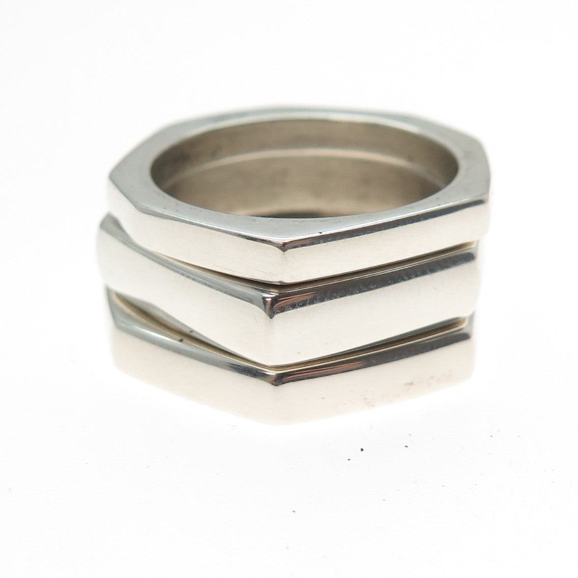 GUCCI Sterling Silver Vintage Italy Modernist Hexagon SET of 3 Band Ring Size 10
