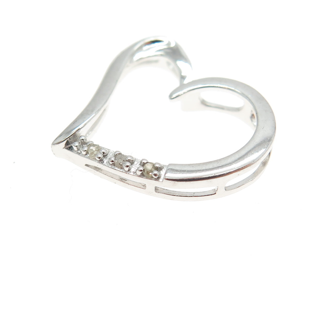 HOU 925 Sterling Silver Real Round-Cut Diamond Heart Slide Pendant