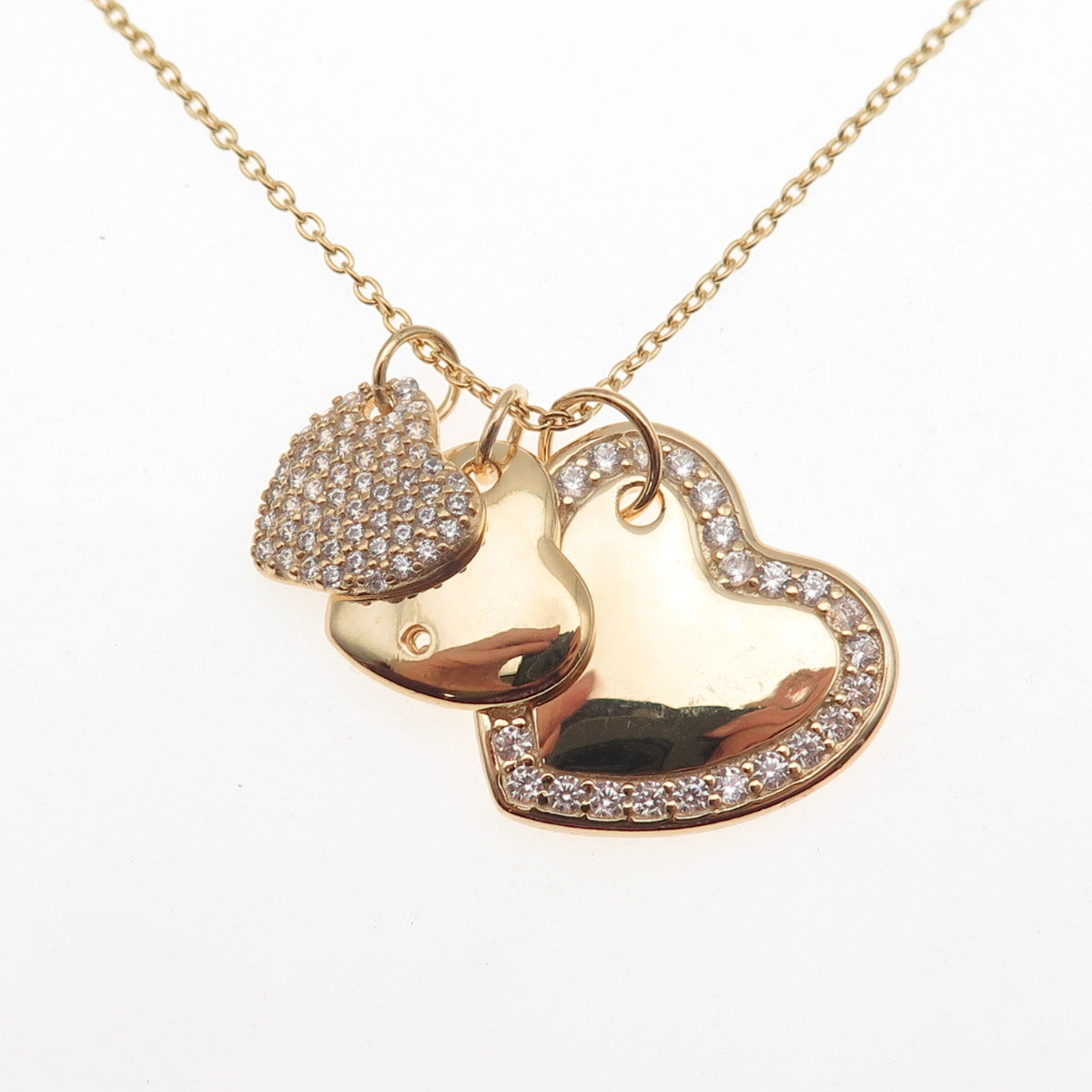 DEE BERKLE 925 Sterling Silver Gold Plated C Z Heart Cable Chain Necklace 18-20"
