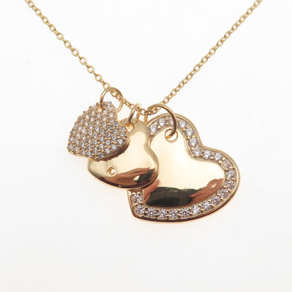 DEE BERKLE 925 Sterling Silver Gold Plated C Z Heart Cable Chain Necklace 18-20"