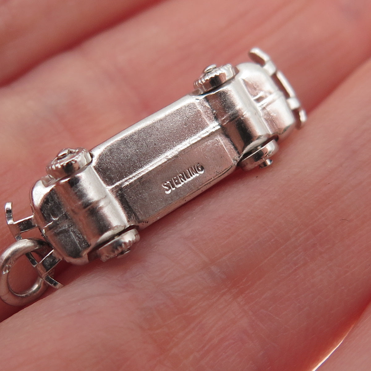 925 Sterling Silver Vintage Retro Car Movable 3D Charm Pendant