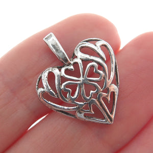 925 Sterling Silver Vintage Clover Heart Minimalist Charm Pendant