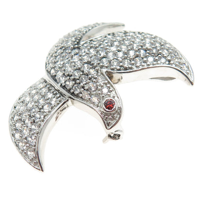 925 Sterling Silver Real Red Garnet Gemstone & C Z Dove of Peace Pin Brooch