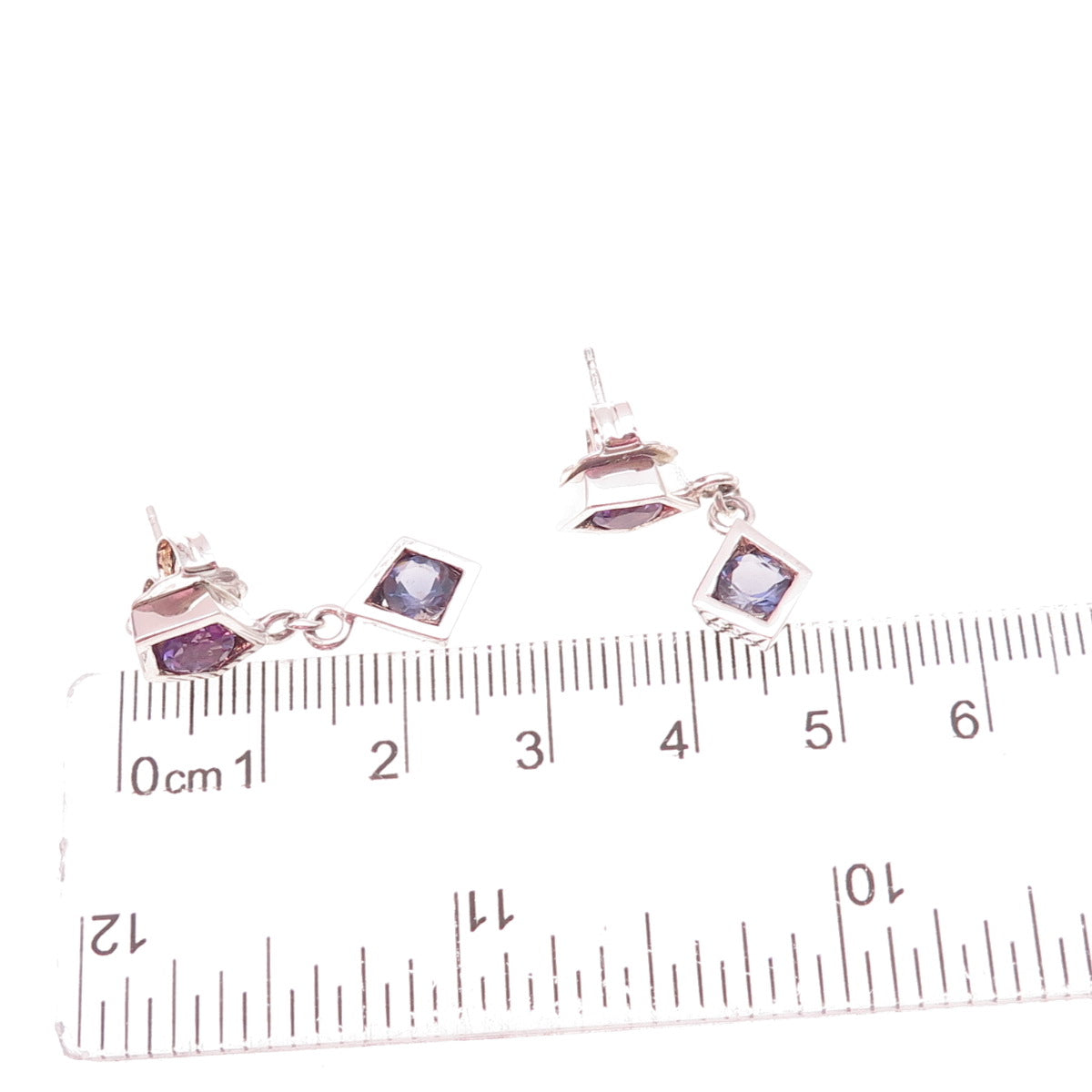 Franco P & Sons Sterling Silver Vintage Real Amethyst & Iolite Dangle Earrings