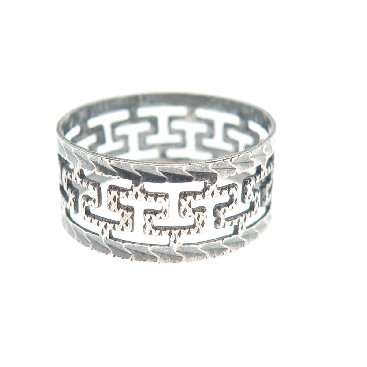 ELIO 925 Sterling Silver Vintage Greek Maze Oxidized Band Ring Size 7.75