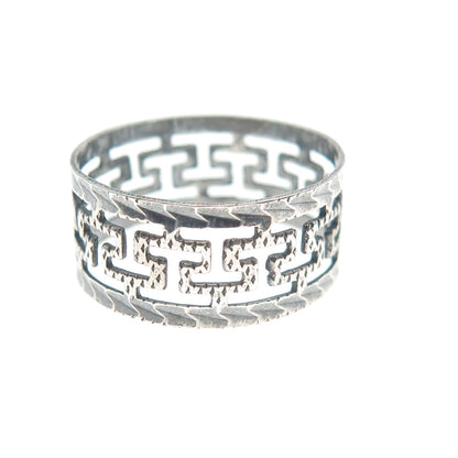 ELIO 925 Sterling Silver Vintage Greek Maze Oxidized Band Ring Size 7.75