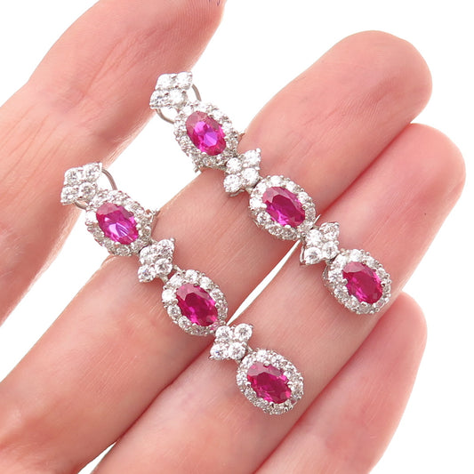 925 Sterling Silver Lab-Created Ruby & C Z Omega Back Dangle Earrings